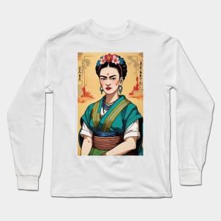 Frida's Eastern Whimsy: Inspired Portrait Long Sleeve T-Shirt